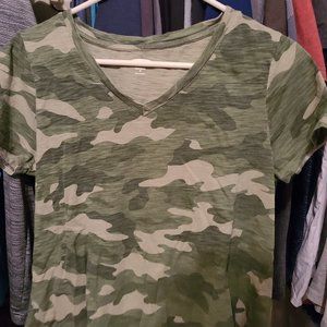 Green camo V neck shirt